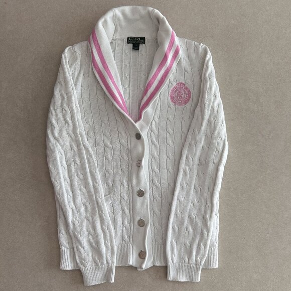 Lauren Active Shawl-Collar Cabled Cardigan ASO Aria Montgomery - Picture 2 of 11